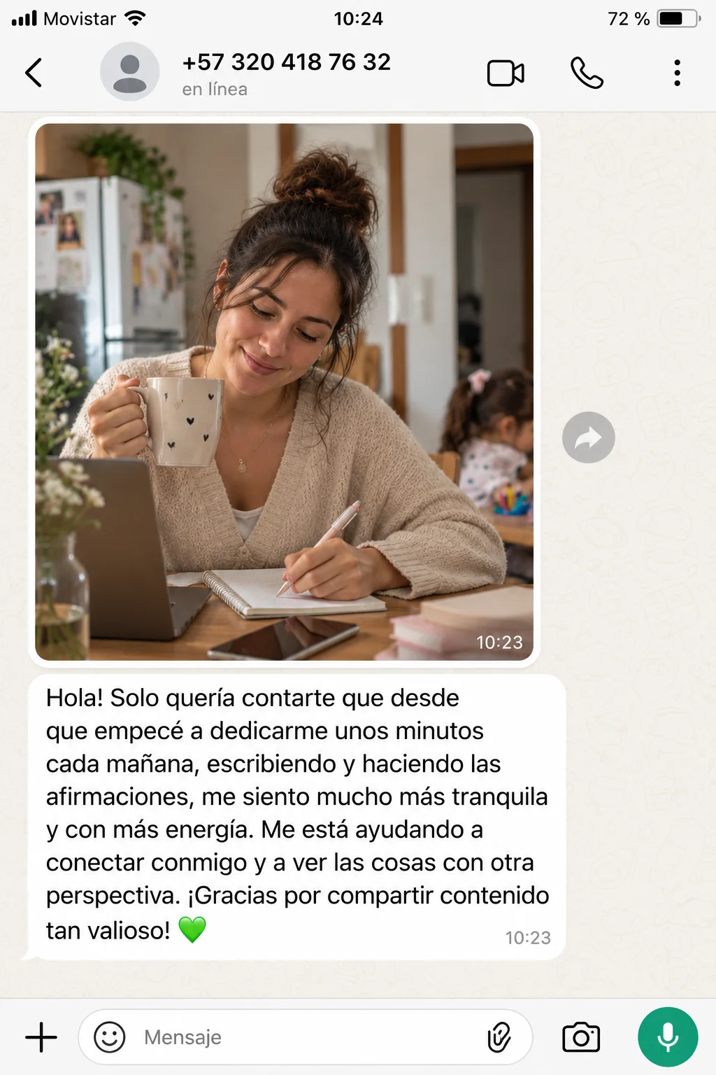 Testimonio recibido por WhatsApp sobre dedicar unos minutos al diario
