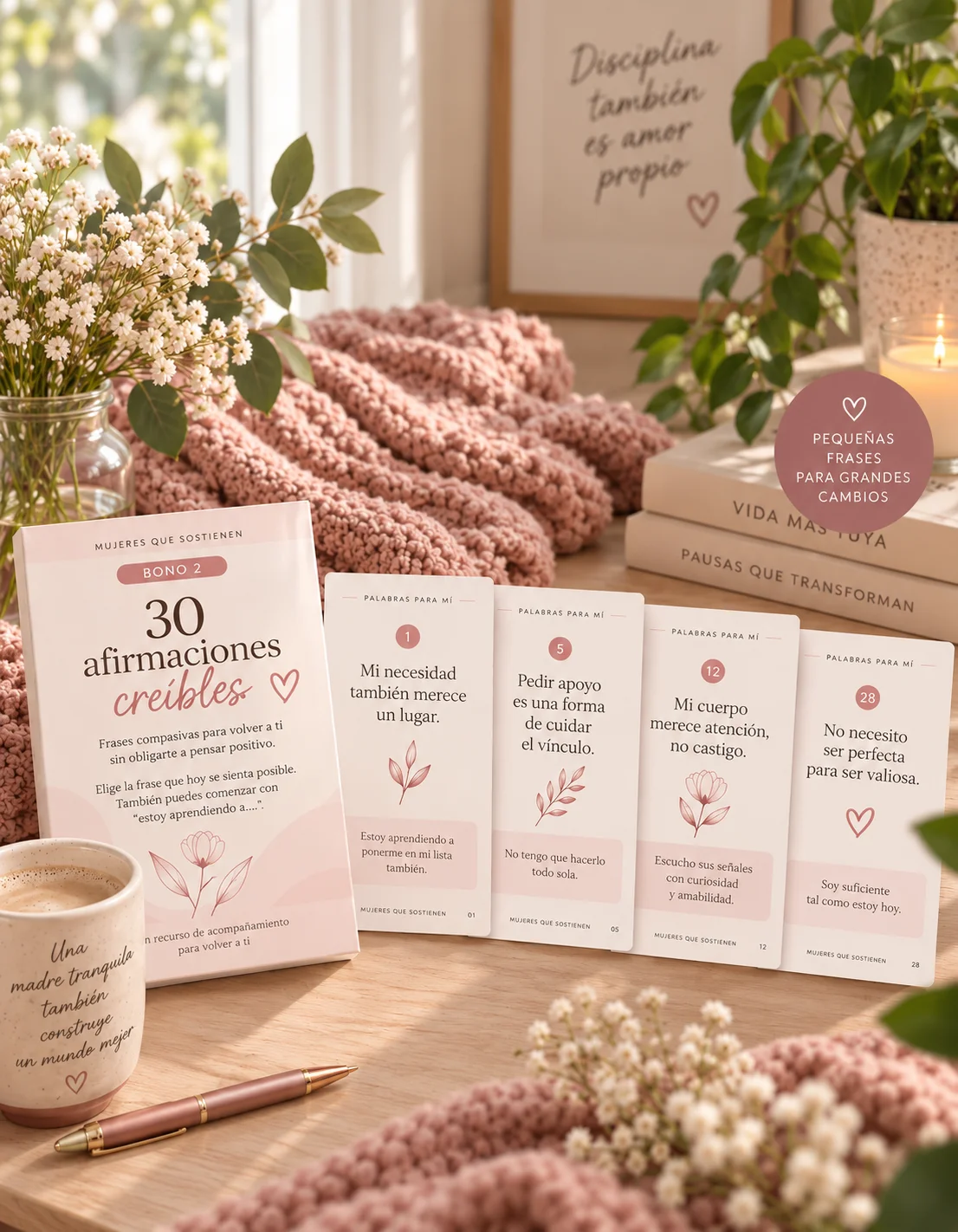 Mockup de las tarjetas imprimibles de afirmaciones