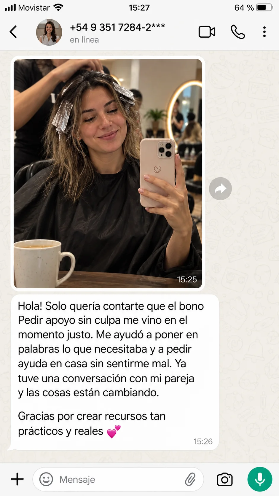 Testimonio recibido por WhatsApp sobre pedir apoyo sin culpa