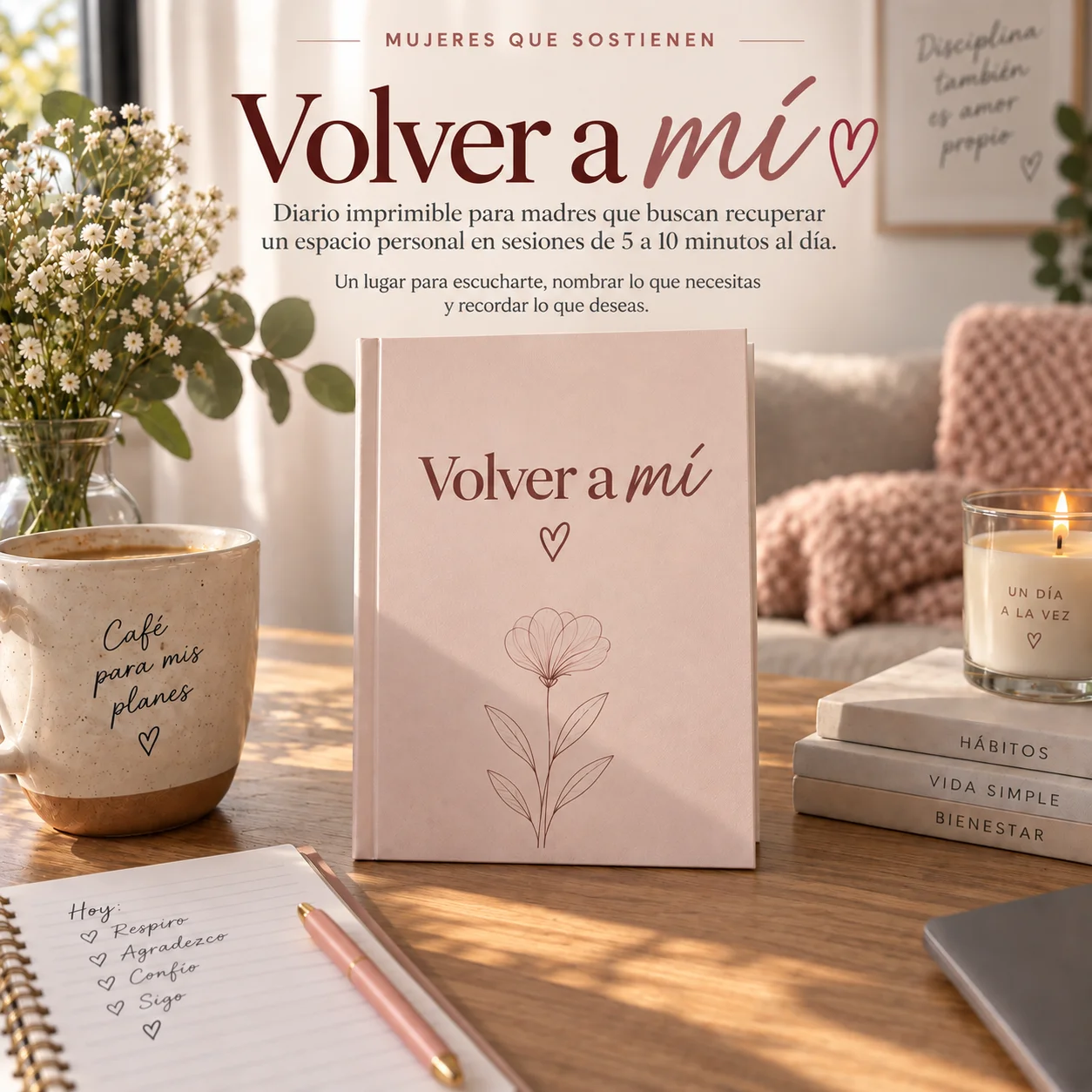 Diario imprimible Volver a mí en un espacio cálido de escritura