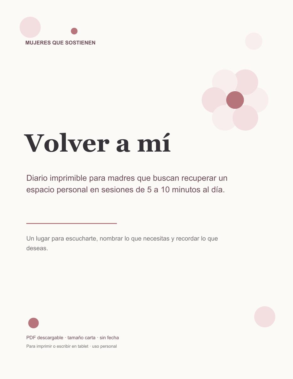Portada del diario imprimible “Volver a mí”