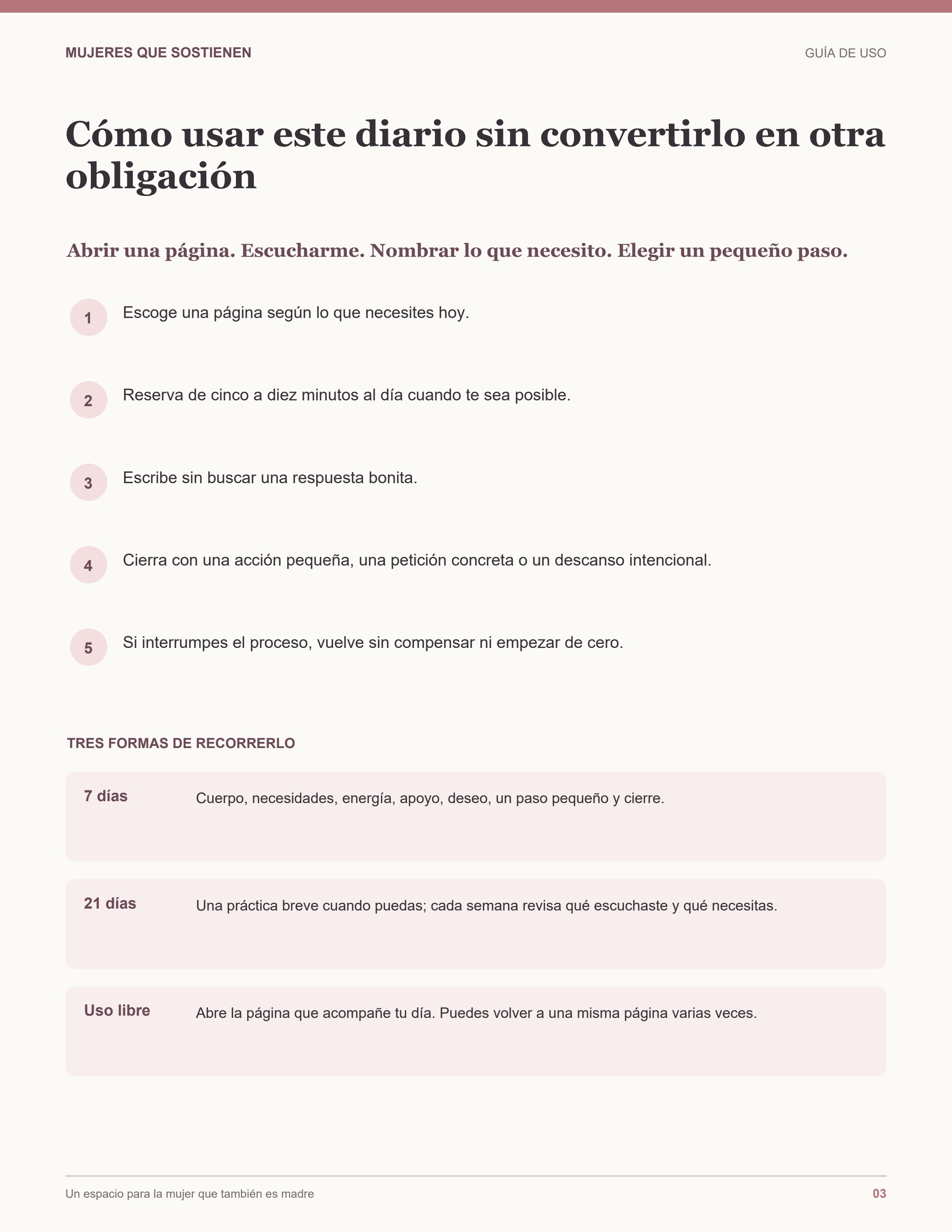 Página con los pasos y las tres formas de recorrer el diario